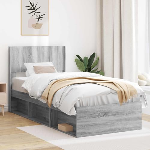 mzdioop Cabecero gris Sonoma PB, 105 x 7 x 100 cm, madera resistente con diseño de listones verticales, fácil fijación al marco de la cama, versátil para dormitorio, habitación de invitados, cama