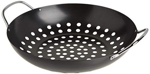 Tablecraft Bbq Metal Handle 13-Inch Non Stick Coating Round Grilling Wok, Small, Black #TOP24