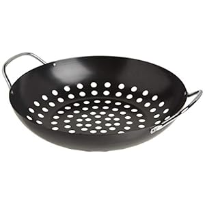 TableCraft BBQ Metal Handle 13-Inch Non Stick Coating Round Grilling Wok, Small, Black