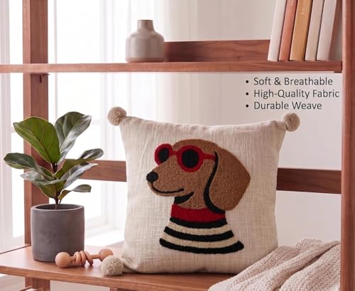 Image of Embroidered Cool Pubby /Dog Cushion Cover 16 x 16 Inches or 40x40 cms Cotton Fabric Cushion Covers for Sofa Set /Diwan Beds, Sofa Throw Pillow Cover only, Set of 1 Pc