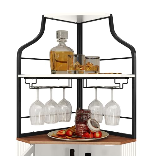 Image of ARTPOWER Corner Bar Cabinet with LED Strip, 4-Tiers Liquor Cabinet, White