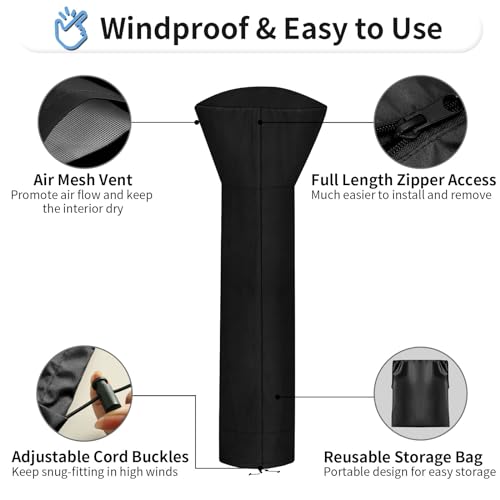 OutdoorLines Waterproof Outdoor Patio Heater Covers with Zipper and Storage Bag, Dust-proof UV-Resistant Windproof Propane Heavy Duty Heater Cover for Standing Heater, 1 Pack-89Hx33Dx19B inch Black by OutdoorLines - Image 5