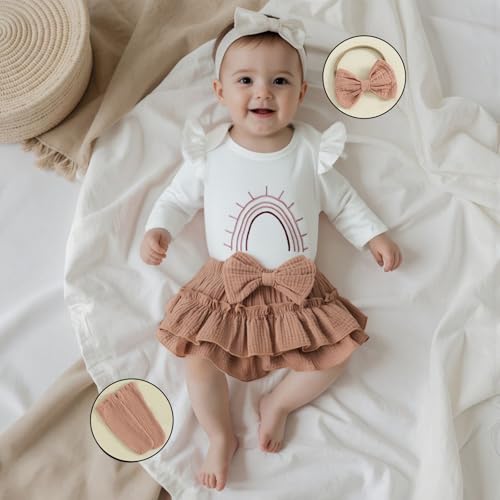 Thorn Tree Newborn Girl Clothes Rainbow Long Sleeve Romper Baby Girl Bloomers Tutu Skirt Headband Socks 4Pcs Fall Outfits2