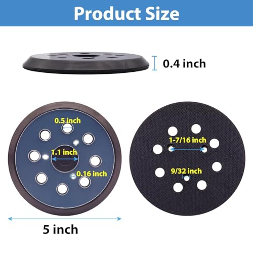 Image of NIHUIFDPY 5 Inch Replacement Sander Pad, 125mm 8-Hole Hook and Loop Backing Disc, compatible with Makita BO5010 BO5041, DeWalt DW421, Porter Cable, Craftsman, Black & Decker - 36.4mm Screw Spacing