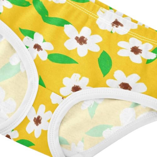 Cotton Toddler Girls Underwear White Flower Floral Bright Yellow Girl Panties Cute Pattern Briefs Kids Undies 2t4
