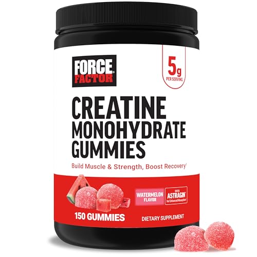 Force Factor Creatine Monohydrate Gummies, 5g Dose for Men & Women to Support Muscle, Strength, Recovery, Cognitive Health & Memory, Watermelon, 150 Gummies