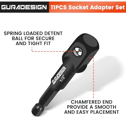 image for GURADESIGN 11-Piece Impact Socket Adapter Set - 3/6 Inch Hex Shank, Dr