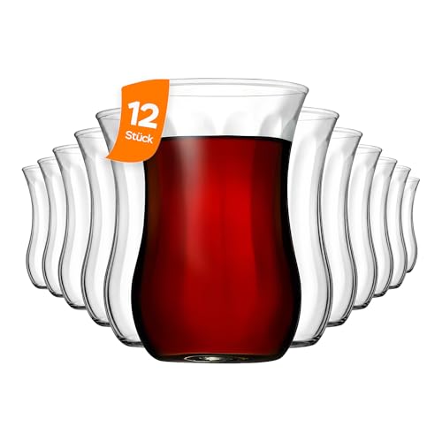 Teegläser Set Türkisches Teeglas (12 Teegläser) 120cc Glatt oder Strukturiert Hitzebeständig Spülmaschinengeeignet Hochwertiges Glas für Tee & Getränke