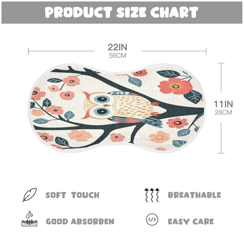 Owls Flowers Burp Cloths Cotton Baby Washcloths,Large 22x11in Burping Cloth Absorbent and Soft for Newborn Baby Boys and Girls,2 Pack4