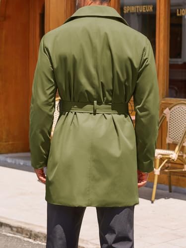 Image of Runcati Mens Double Breasted Trench Coat Notched Lapel Windbreaker Jackets Causal Overcoat With Belt