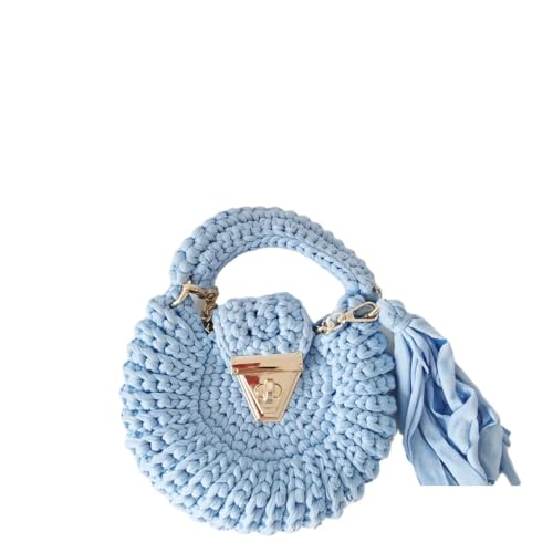 Women's Bag, Solid Color Cloth Strip Crochet, Round Fringed Purse, Single Shoulder Handbag for Women for Café, Beach4