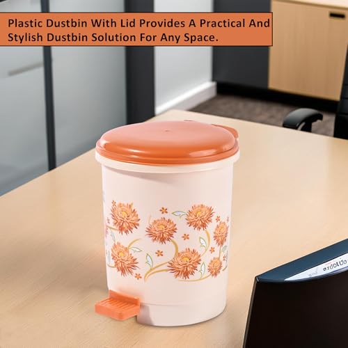 Image of Kuber Industries 2.5 Ltr Plastic Pedal Dustbin | Trash Waste Bin for Study Room, Bed Room, Wash Room & Office Use | Dustbins & Garbage Bin for Kitchen & Home | Flower - Cream