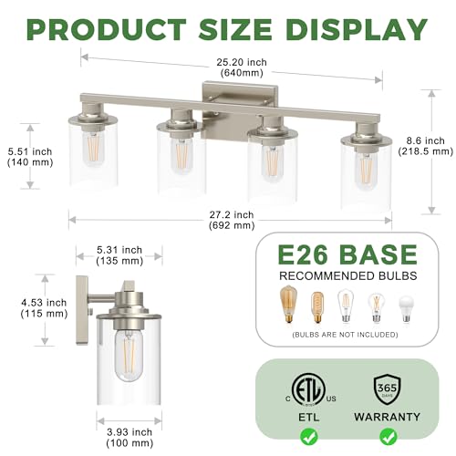 Image of DORESshop Nickel Bathroom Vanity Light Fixture Over Mirror 4-Light