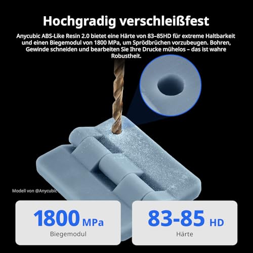 ANYCUBIC ABS-Like Resin 2.0, 3D-Druckerharz mit hoher Zähigkeit und Belastbarkeit, hoher Präzision und Härte, geringem Geruch, kompatibel mit allen LCD-Druckern (Weiß, 1 kg)