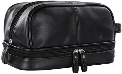 WODISON Vintage PU Leather Mens Travel Toiletry Bag Shaving Dopp Kits Organizer with Gift Box