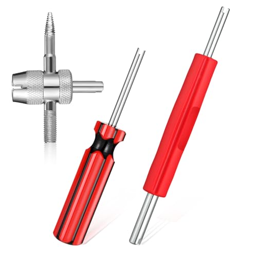 Image of 3pcs Tire Valve Stem Removal Tool Single and Double Heads Valves Core Wrench 4-Way Valve Tool Kit Multi Function Tire Valves Stem Installer Tools for Bicycle Car Trucks Tire Repair Installation