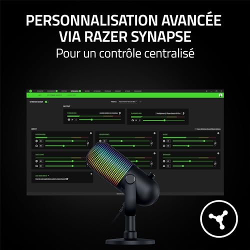 Razer Seiren V3 Chroma - Microphone USB RGB avec Tap-to-Mute (Un éclairage Qui réagit au Stream et au Jeu, Micro électrostatique supercardioïde, Limiteur de Gain numérique et absorbeur de Choc) Noir