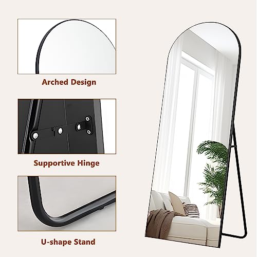 Image of PexFix Arched Full Length Mirror Arched Wall Mirror Floor Mirror with Stand Contemporary Full Length Mirror with Black Wood Frame,71 inchx24 inch