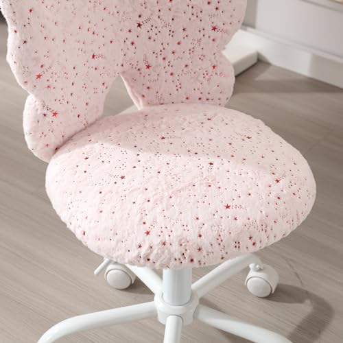 Image of Kmax Kids Desk Chair, Faux Fur Butterfly Chair with Wheels Adjustable Fuzzy Kids Office Chair Cute Swivel Childrens Chair for Bedroom Reading Room - Pink