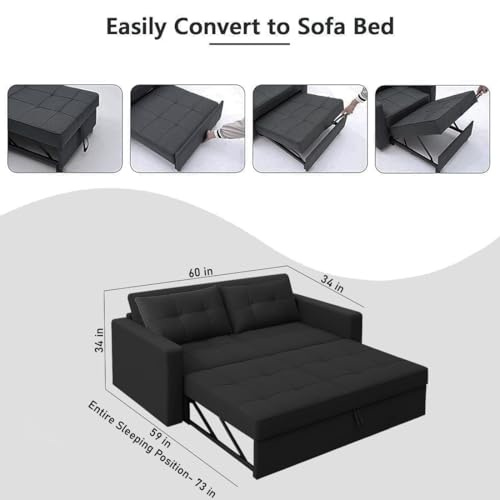 Image of CASASTYLE Trissa 2 Seater Pull-Out Premium Fabric Sofa Cum Bed Sofa Set for Living Room (Dark Grey Fabric)