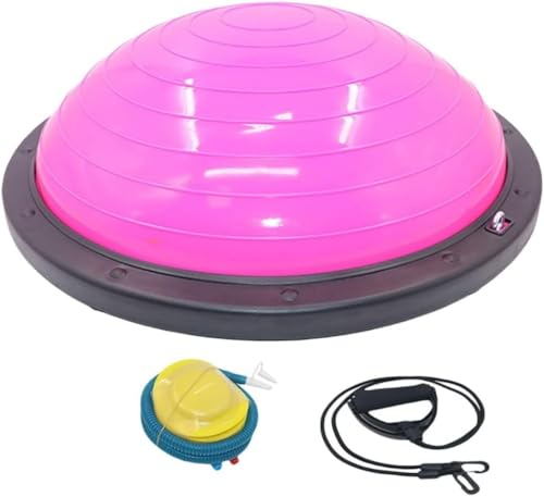 MLTUN MAKAN バランストレーニングヨガボール、厚みのある防爆型家庭用半円スピードボール、チューブ付き半円型、エクササイズ、体幹トレーニング、防爆型、家庭用ヨガ器具 (ローズレッド,46cm)