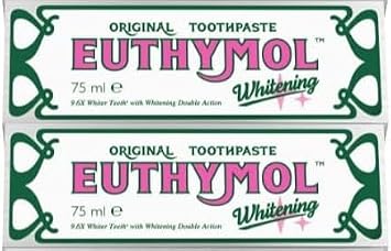 Euthymol Original Whitening Toothpaste 75ml x 2   Made in Korea   9.6X Whiter Teeth   Double Action   Fluoride & Vitamin E   Fights Cavities & Gingivitis   Non-GMO, Gluten-Free, Recyclable Packaging