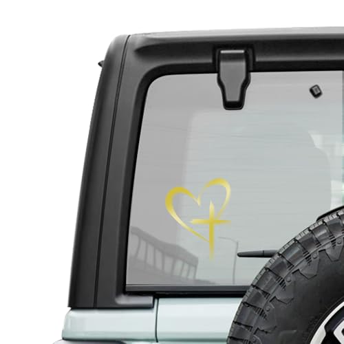 Image of Love Cross Sticker Decal, Car Stickers and Decals, Decal Vinyl Sticker, Universal Car Accessories Exterior Decoration Cross Stickers Christian Compatible with Notebook, Car, Window (Gold)