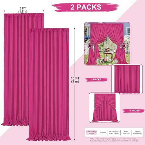 Image of Hot Pink Backdrop Curtains 10x10ft: Polyester Parties Backdrop Drapes Panels - Fuchsia Baby Shower Birthday Photography Fabric Background