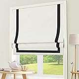 DEJAVU Roman Shades with Ribbon Border for Windows, White Black Custom Blackout Light Filtering Roman Window Shades, Fabric Insulated Thermal Roman Blinds for Doors, French Doors, Kitchen Windows