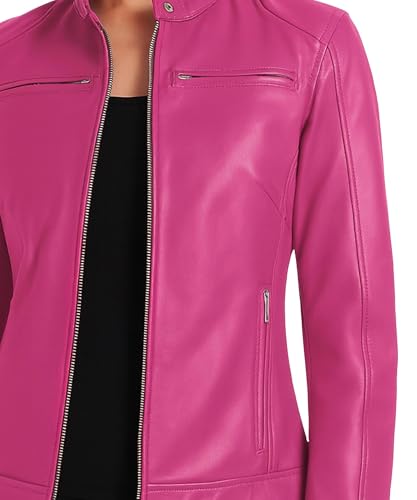 J'Jackin Premium Real Lambskin Leather Jacket Womens - Cafe Racer Style Genuine Leather Motorcycle Jacket Women4