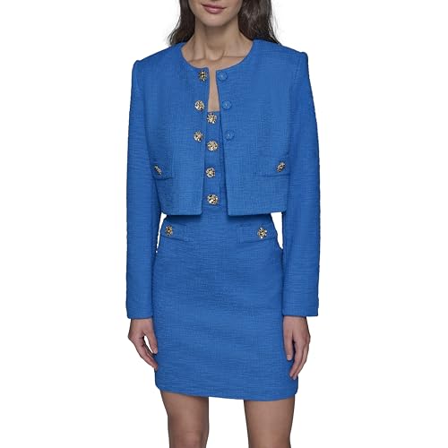 KARL LAGERFELD Women's Tweed Solid Scoop Neck Cropped Knit Blazer