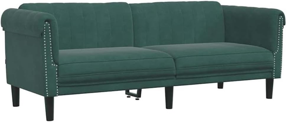 BOWERY HILL Contemporary 3-Seater Sofa, 80 in Velvet Upholstered Dark Green Fabric, Matte Finish, Rectangular Shape, Padded Cushions, Sturdy Wood Frame, Living Room Seating