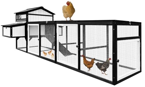 Ketive 116" Large Chicken Coop with Run, Outdoor Wooden Hen House for 3-5 Chickens, Poultry Cage with Nesting Boxes, 4 Perches, Tray and Expandable Design for Small Animals Outdoor Pet Hutch