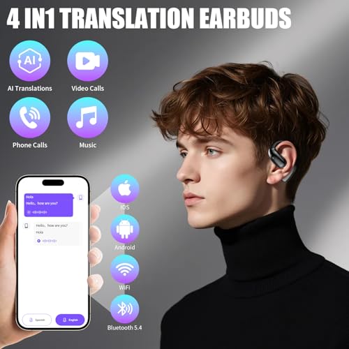 AI Ecouteur Traducteur Instantané, 8 Modes de Traduction 164 Langues Open Ear AI Écouteur Traduction Vocale Instantanée avec Bluetooth 5.4, Écran LED pour Voyages/Études/Affaires – vue 2