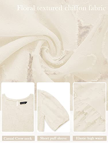 Merokeety Women's Casual Short Sleeve Smocked Dress Round Neck High Waist Ruffle Party Dresses,Beige,S #TOP4