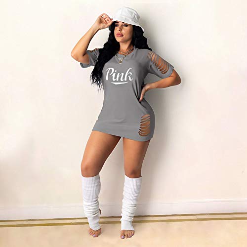 Nhicdns Club Outfits For Women Sexy Mini Dress Letter Printed Bodycon Clubwear T-Shirt Dress 90S Clothing Grey S #TOP1
