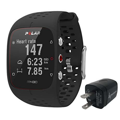 Polar M430 Advanced Running GPS Watch with Wrist-Based Heart Rate Monitor and Wearable4U Wall Charging Adapter Bundle (Black)
