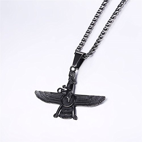U7 Ancient Symbol Necklace For Men Women Ion Plating Black Chain Egypt Farvahar Pendant #TOP1