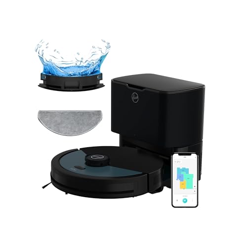 Hoover HG4 HYDRO PRO, Robot aspirapolvere e lavapavimenti, potenza 4000 Pa, navigazione laser, Wi-Fi, base di ricarica e svuotamento automatico, sensore ostacoli, mappa casa personalizzabile [HG450HP]