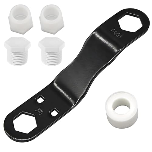 RV Water Heater Drain Plug and Wrench Kit, for RV & Camper Water Heater Drain Plugs,Fits for 7/8' &15/16' Drain Plugs Include 1Pcs Angled Wrench 4Pcs 1/2' NPT Replacement Plugs and 1 Roll PTFE Tape