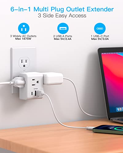Multi Plug Outlet Extender With Usb Outlets, Power Strip Non Surge Protector Electric Outlet Splitter With 3 Usb Wall Charger (1 Usb C), Multiple Outlet Expander For Cruise, Dorm, Travel, Home, Office #TOP1