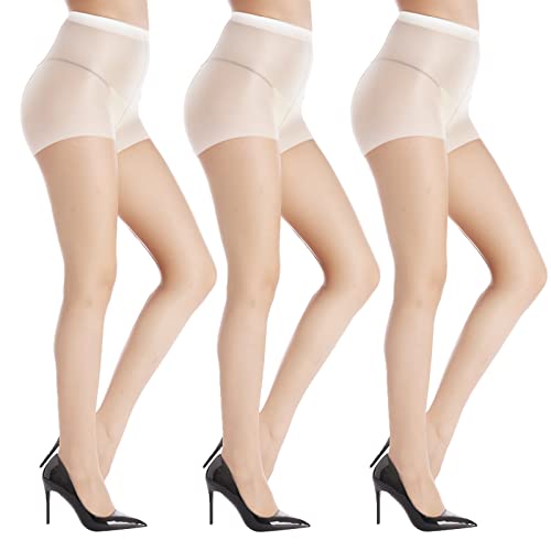 Image of YAGAXI 20D Sheer Tights for Women - 3 Pairs Women's Control Top Pantyhose