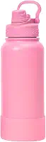 Garrafa Térmica de Água 1 Litro com Alça Garrafinha 2 em 1 com Canudo e Saída Livre em Inox e Sistema Térmico a Vácuo (Rosa)