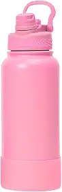 Garrafa Térmica de Água 1 Litro com Alça Garrafinha 2 em 1 com Canudo e Saída Livre em Inox e Sistema Térmico a Vácuo (Rosa)