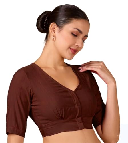 Image of Studio Shringaar Women Viscose Half Sleeve Smart V Neck Readymade Saree Blouse