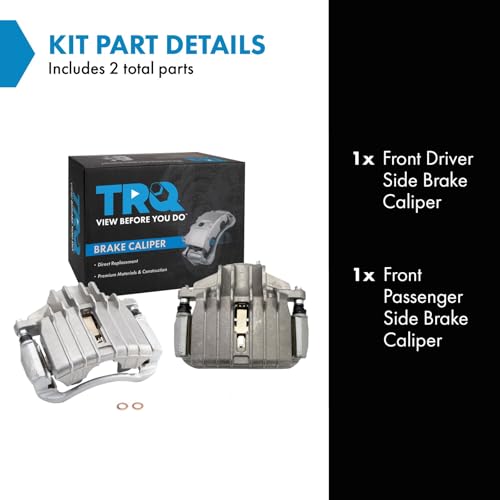 Image of TRQ Front Brake Caliper Set Zinc Coated Brackets Hardware Compatible with 2004-2005 Chevrolet Classic 1997-2003 Malibu 1999-2004 Oldsmobile Alero 1997-1999 Cutlass 1999-2005 Pontiac Grand Am