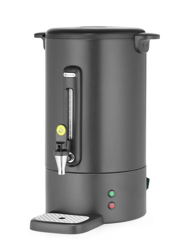 HENDI Percolateur à café 14L, cafetière à percolation avec paroi simple et robinet anti-gouttes, filtre intégré, 230V, 50/60Hz, 1750W, 357x380x(H) 502mm, noir mat, Inox, PP