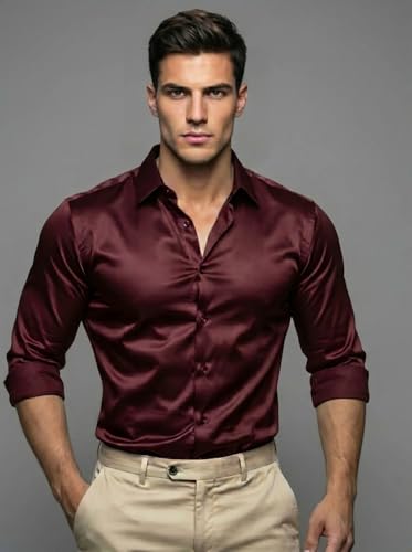 Image of Diverse Men's Satin Casual Shirt | Premium Solid Poly Satin | Wrinkle-Free, Full Sleeve Regular Fit Office, Business Wear