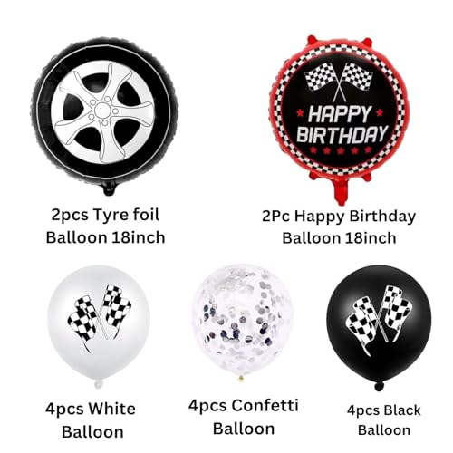 Image of 16Pcs Happy Birthday Decoration Items Race Car Theme Decorations Tyre Foil Balloons For Birthday , Theme Party(Pack Of 16 , Multicolor)