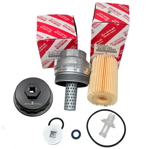 Genuine 04152-YZZA4 oil filter with Genuine 15620-31060/A4 Oil Filter Housing Cap and 15643-31050 Cap Plug includes APSG Wrench and crush washer.